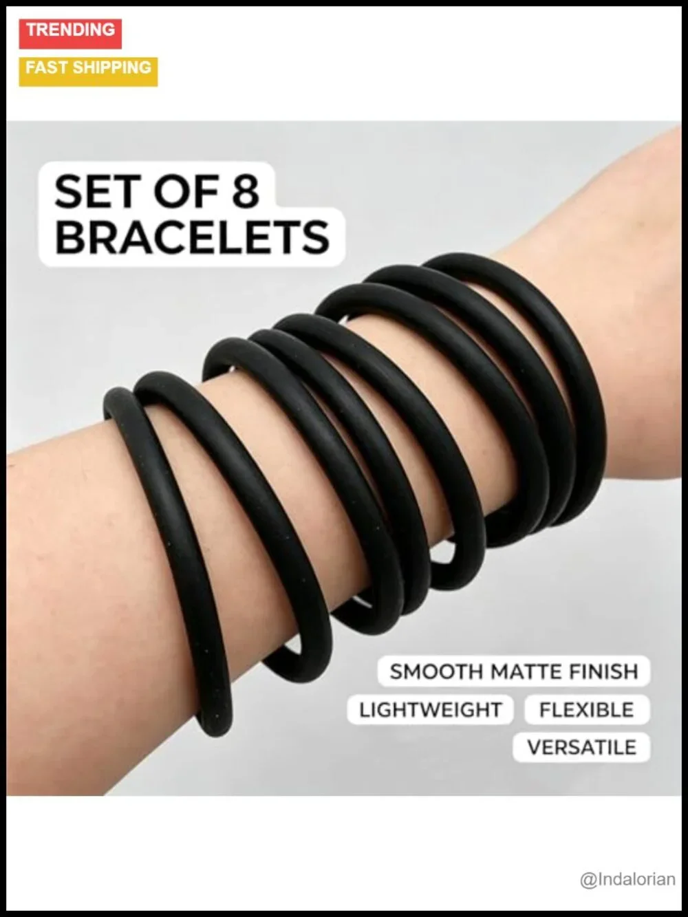 Handmade Punk Stackable Rubber Bangle Bracelets Set of 8